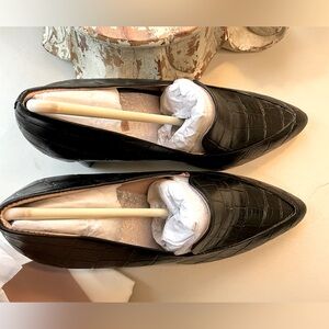 AD&Daughters 9.5 Ladies Black Crocodile Loafers Closed toe Brand New
